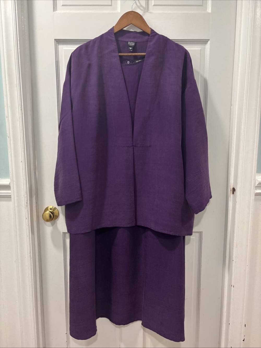 Eileen Fisher Women’s 100% Silk 2 Piece Set Midi Tank Dress/Jacket 1X/2X Purple